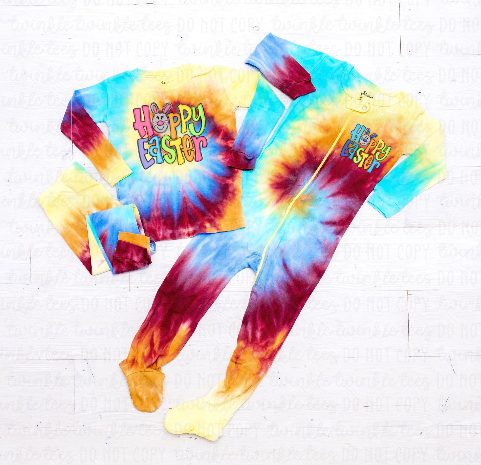 Happy Easter Rainbow Swirl Tie Dye Pajamas, easter pajamas for the family, matching easter pajamas