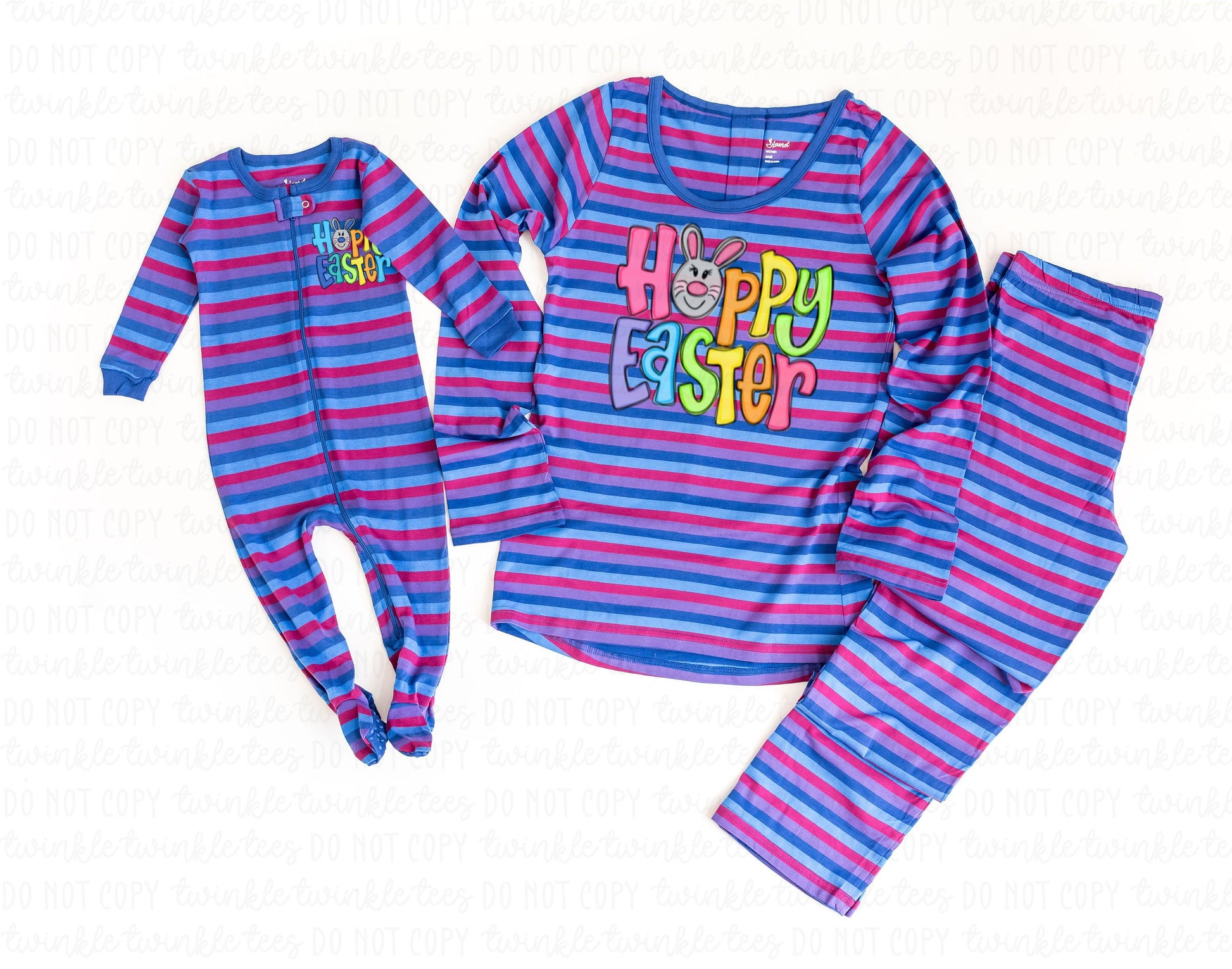 Happy Easter Purple Stripe Pajamas, easter pajamas for the family, matching easter pajamas