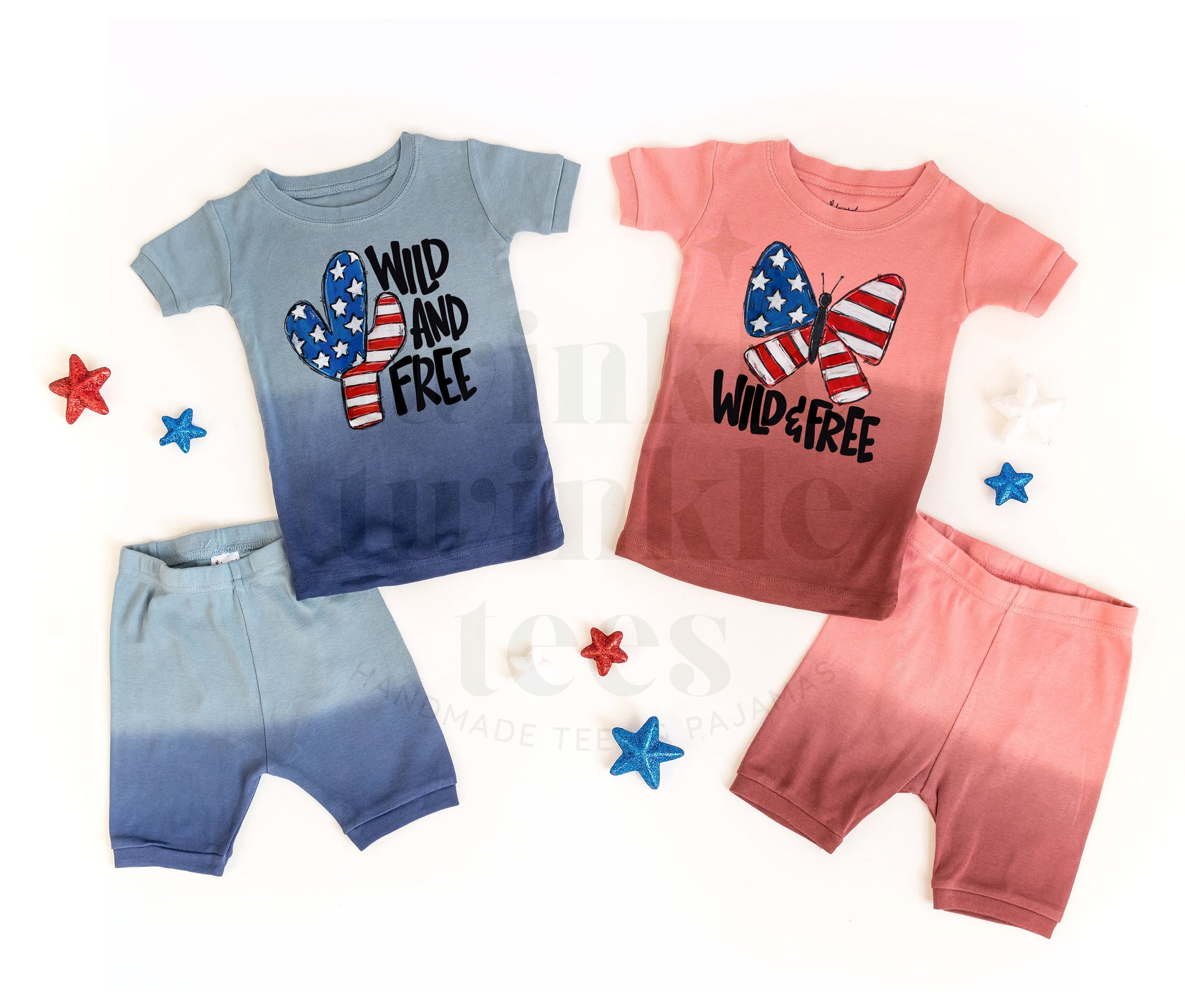 Wild and Free Pink or Blue Ombre Shorts Set for Kids - Kids 4th of July Set - 4th of July Toddler Shirt and Shorts