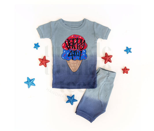 Happy 4th Ice Cream Blue Ombre Shorts Set for Kids - Kids 4th of July Set - 4th of July Toddler Shirt and Shorts