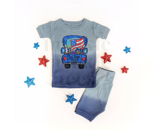 Patriotic Truck Blue Ombre Shorts Set for Kids - Kids 4th of July Set - 4th of July Toddler Shirt and Shorts