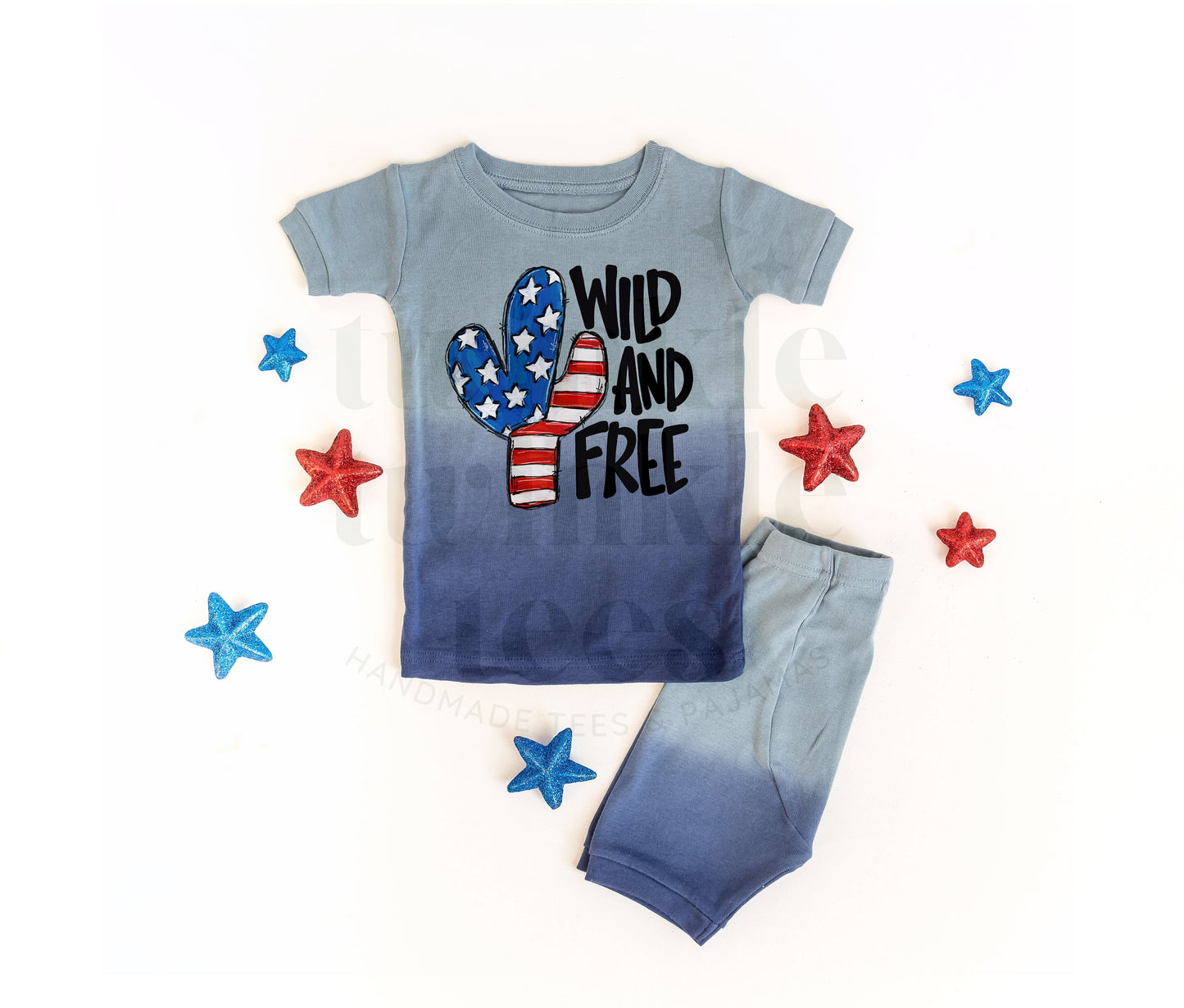 Wild and Free Pink or Blue Ombre Shorts Set for Kids - Kids 4th of July Set - 4th of July Toddler Shirt and Shorts